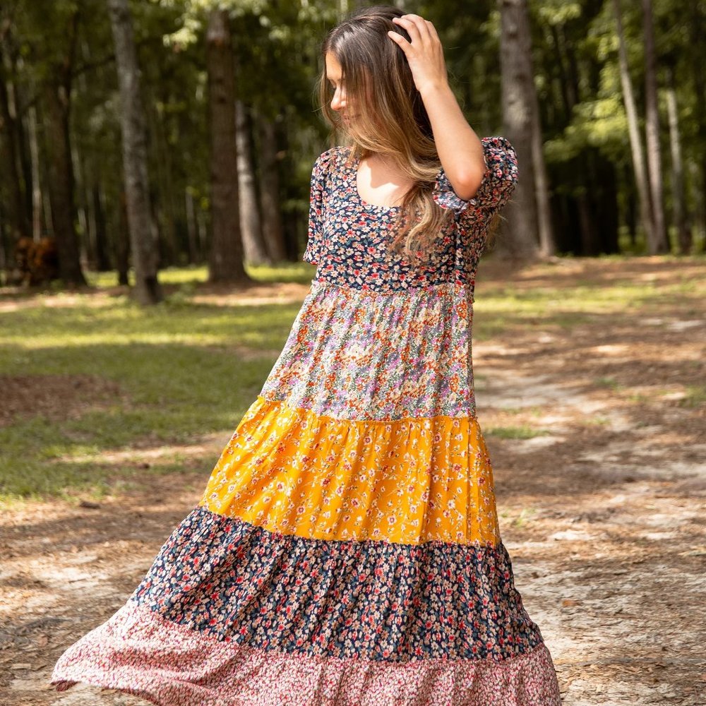 Natural Life Collette Tiered Maxi Dress - Mixed Black Floral